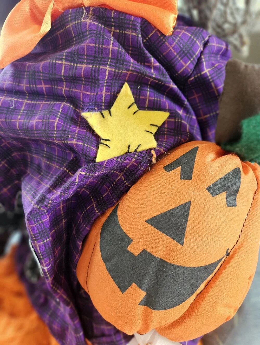 vintage Helga Witch porch sitter Broom adjustable floppy purple orange large